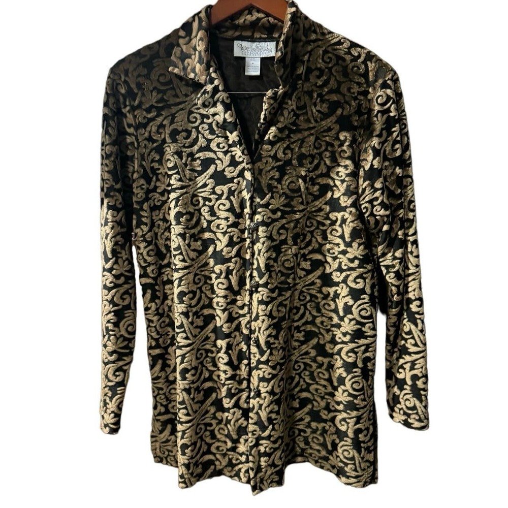 Diane Von Furstenberg Black and Gold Baroque Print Cardigan